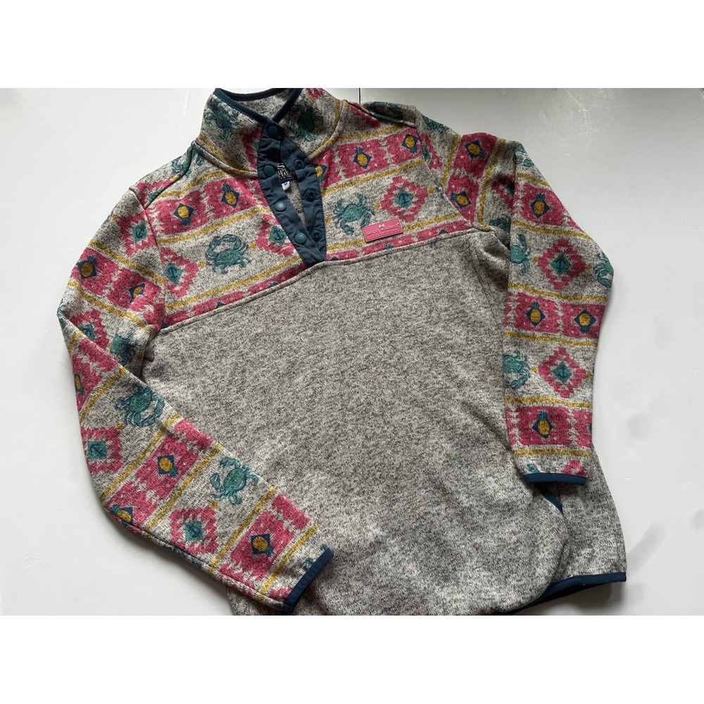 Simply Southern Womens Gray Southwestern Crab Print Quarter Snap Pullover Medium